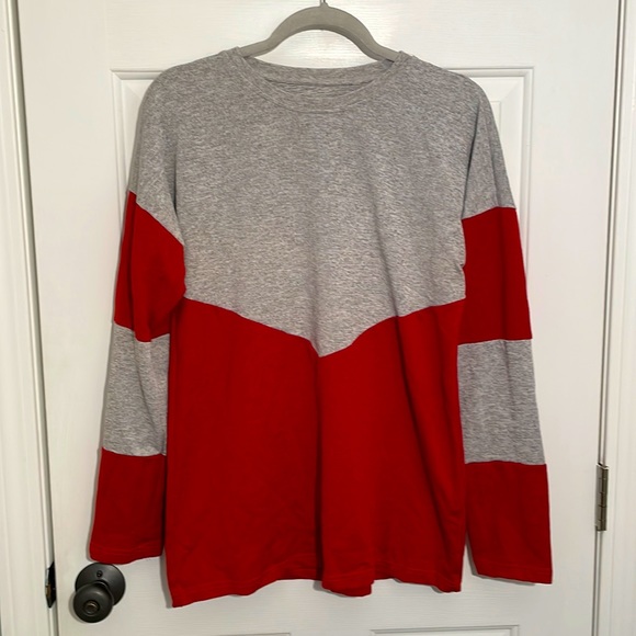 Shein Red and Gray Color Block Long-sleeved Shirt - Picture 1 of 5